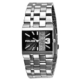 Police Glamour Sqaure Ladies stone set black dial stainless steel bracelet watch