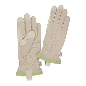Angelas Garden Everyday Leather Garden Glove, Beige with Green Angela's Garden Everyday Leather Garden Glove, Beige with Green