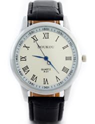 2013newestseller Mens Womens Casual Classic Round Face Synthetic Leather Wrist Quartz Watches Black