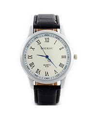 HACBIWA Unisex Mens Womens Black Band Roman Numerals Retro Leatheroid Quartz Wrist Watch