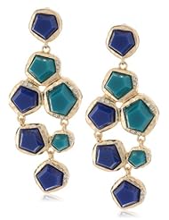 Kenneth Jay Lane Gold Blue Pentagon Drop Earrings