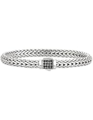 Phillip Gavriel 7mm Sterling Silver with Black Sapphire Wide Wheat Patterned 7.5" Bracelet