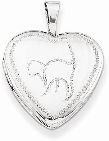 Sterling Silver 16mm Cat Heart Locket,18