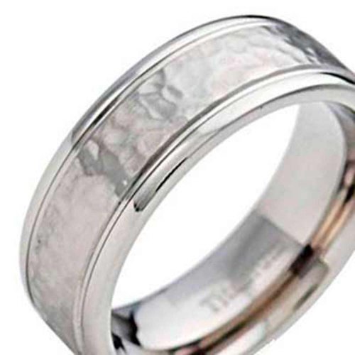 8mm Titanium Band Hammered Grooved Shiny Edge Men Wedding Band Size 8-14 Full and Half Size SPJ