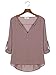POSESHE Women's V-Neck Button Detail Dip Back Solid Blouse Top Medium Gray