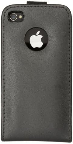 Fonerize's Luxury Sleek Soft Real Leather Flip Case & Card Holder for iPhone 4 4S in Black and tan