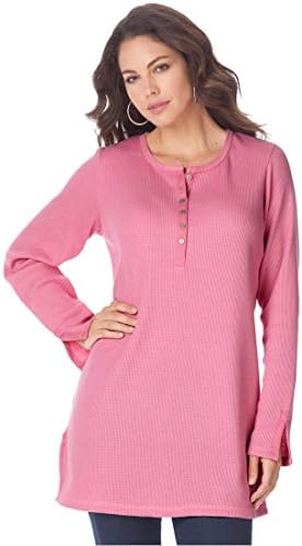 Roamans Women's Plus Size Thermal Henley Tunic (Rose Dust,3X)