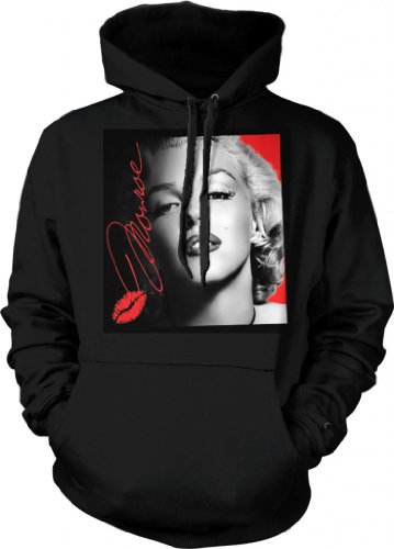 Marilyn Monroe Sealed with a Kiss Hooded Sweatshirt, Classic Marilyn Monroe Sex Symbol Portrait Design Hoodie (Black, Medium)