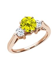 0.71 Ct Round Canary Diamond White Topaz 18K Rose Gold 3-Stone Ring