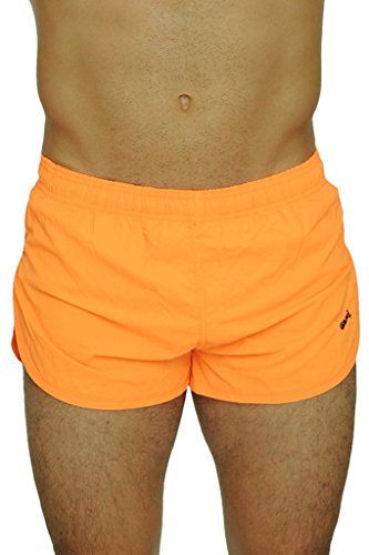 Men's Basic Running Shorts Swimwear Trunks By UZZI: NEON ORANGE (Small)