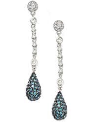 Amazing Blue and White Diamond Drop Earrings in Pave Setting 14k White Gold (2 1/2 Cttw, SI Clarity, G Color)