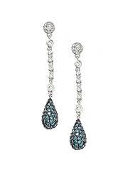 14k White Gold Pave Set Blue and White Diamond Drop Earrings (2 1/2 Cttw, SI Clarity, G Color)