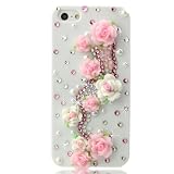 NOVA CASE ® Chic Series 3D Bling Crystal iPhone Case for iPhone 5- Pink Vintage Roses (Package includes: soft pouch, screen protector, extra crystals)