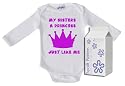 My Sisters A Princess, Just Like Me Long Sleeve Babygrows / Bodysuit Alternative Baby Clothes Sizes 0-6 months WHITE/BLACK + in funky Milk Carton