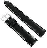 18mm Hirsch Giuseppe Black Genuine Leather Padded White Stitched Water Resistant Watch Band