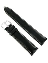 18mm Hirsch Giuseppe Black Genuine Leather Padded White Stitched Water Resistant Watch Band