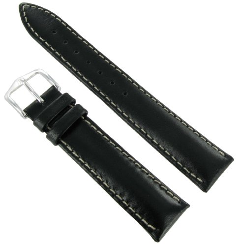 18mm Hirsch Giuseppe Black Genuine Leather Padded White Stitched Water Resistant Watch Band