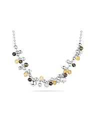 14K White Gold Hand-Crafted Designer Beaded Necklace, Sparkling with Semi-Precious Citrine and Smokey-Topaz Stones and Enhanced with Pave Set Diamonds. ( GH-Color, SI-Clarity, c.t.t.w.0.60CT).