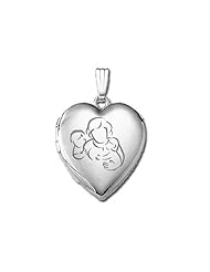 14k White Gold "Mom with Son and Daughter" Locket 3/4 inch x 3/4 inch in Solid 14K White Gold