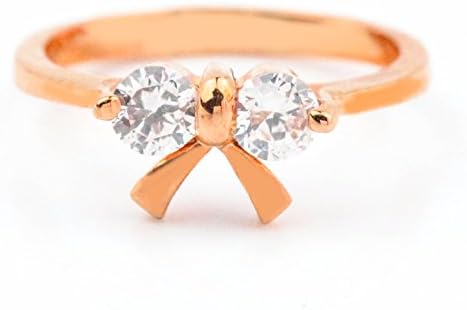 DIAMOND BOW RING, Rose Gold Plated Alloy Ring, Crystal Pinky Ring Knuckle Rose Gold Ring for Women Ring Size 3Thin Stackable Ring Unique