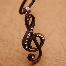 Stainless Steel with Carbon Black Music Notes Cz Diamond Lok Fu Design Pendant on a Rubber Cord...