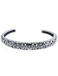 Sterling Silver Fancy Floral Cuff Bracelet 8.4mm