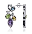 Multicolor Gemstone .925 Sterling Silver Back Post Floral Earrings