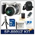 Olympus SP-800UZ Digital Camera, 14 Megapixels, 30x Wide-Angle 28mm Optical Zoom, 3.0" LCD Monitor, 16 GB Memory Card, Card Reader, Li-ion Battery, Deluxe Carrying Case, Tripod, Screen Protectors, and Lens Cleaning Kit