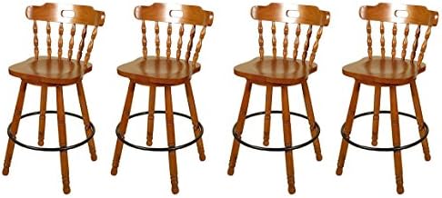Set of 4 Oak Spindle Back Swivel Bar Stools 29H