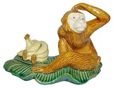 Monkey with Bananas on Leaf - Glazed Ceramic