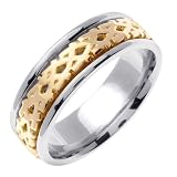 14K Two Tone Gold comfort fit double spiral Celtic Men's 7 mm Wedding Band