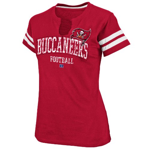 NFL Women's Tampa Bay Buccaneers Go for Two Short Sleeve Split Crew Neck Tee (Bright Cardinal/White, Large)