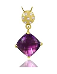Silver Trendz 8ctw Cushion Cut Amethyst & White Sapphire Pave Elements 18K Gold Plated Sterling Silver Necklace