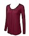 FLORIA Womens Ruched Round Neck Long Sleeve Solid Basic Blouse Top (S-3XL)