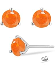 1.00 Ct Brazilian Fire Opal Stud Earrings in 14K White Gold