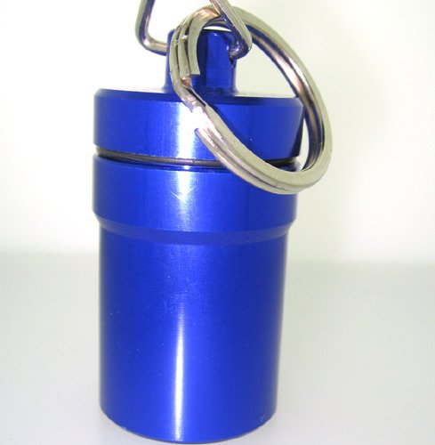 PILL CONTAINER - First Aid - Medical Alert - Key Chain - WATER RESISTANT - Large Size - Color BLUE