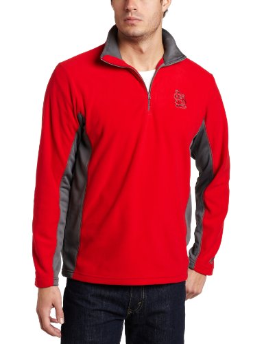 MLB Men's St.Louis Cardinals Fast Athletic Long Sleeve 1/4 Zip Micro Chiller Fleece, Athletic Red/Storm Gray, Small