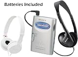 Sony Walkman Compact Portable Lightweight AM/FM Stereo Radio (Black) with Convenient Belt Clip, Over the Head Stereo Headphones & Lightweight Studio Monitor Series Swivel Headphones - Batteries Included - Designed for Jogging, Walking, Exercising & Bike R