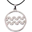 Zodiac Sign Necklace Aquarius Pendant Stainless Steel on Rubber Cord By Bucasi