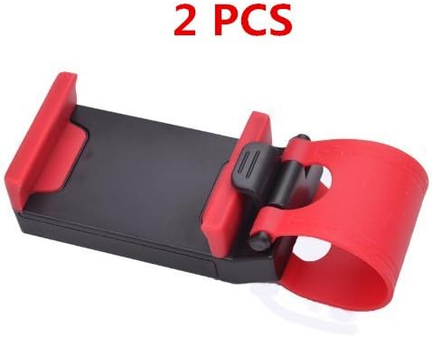 2 PCS Mobile Phone Holder Car Steering Wheel Universal Mount Clip Buckle Socket Hands Free for iPhone 6 5 4, Samsung Galaxy,Red-Fly Rainbow