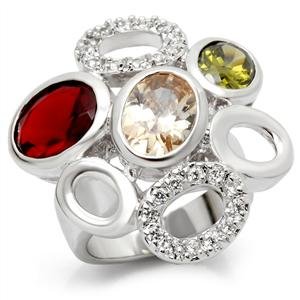 Silver Tone Multicolor CZ Cocktail Ring