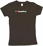 IMAGE OF I Heart (Love) Pappillons Women's Tee Shirt Small-Brown Babydoll (petite fit)