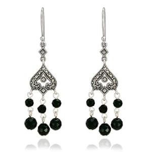 Sterling Silver Marcasite Faceted Onyx Earrings by Amazon.com Collection