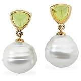 14K Yellow or White Gold Paspaley South Sea Cultured Pearl and Peridot Earrings - Various Sizes