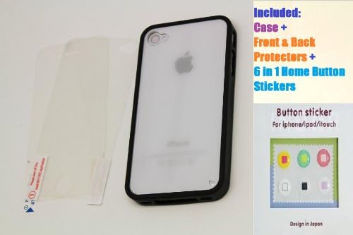 "BLACK" iPhone 4S / iPhone 4 Soft TPU Case & Crystal Clear PC Back Case For Apple iPhone 4S or iPhone 4 , (FREE: FRONT & BACK CLEAR PROTECTOR FILMS + 6 IN 1 HOME BUTTON STICKERS)