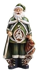 6" Woodcut Green Irish Santa Claus Christmas Figure