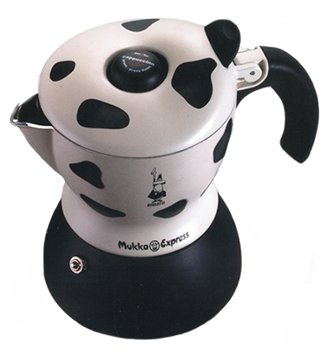 Bialetti Mukka Express 2-Cup Cow-Print Stovetop Cappuccino Maker, Black and White