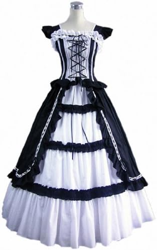 3Colors Shortsleeve Ruffles Masquerade Gown Evening Prom Gothic Lolita Dress Black,Medium
