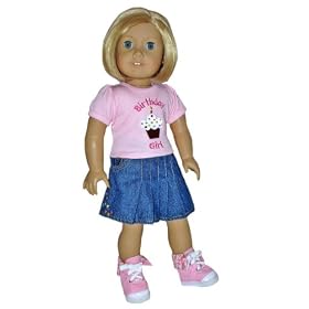 Birthday Girl Cupcake Top and Skirt. Fits 18 Dolls Like American Girl Doll. by