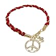 Hammered Goldtone Peace Charm with Red Cord Bracelet